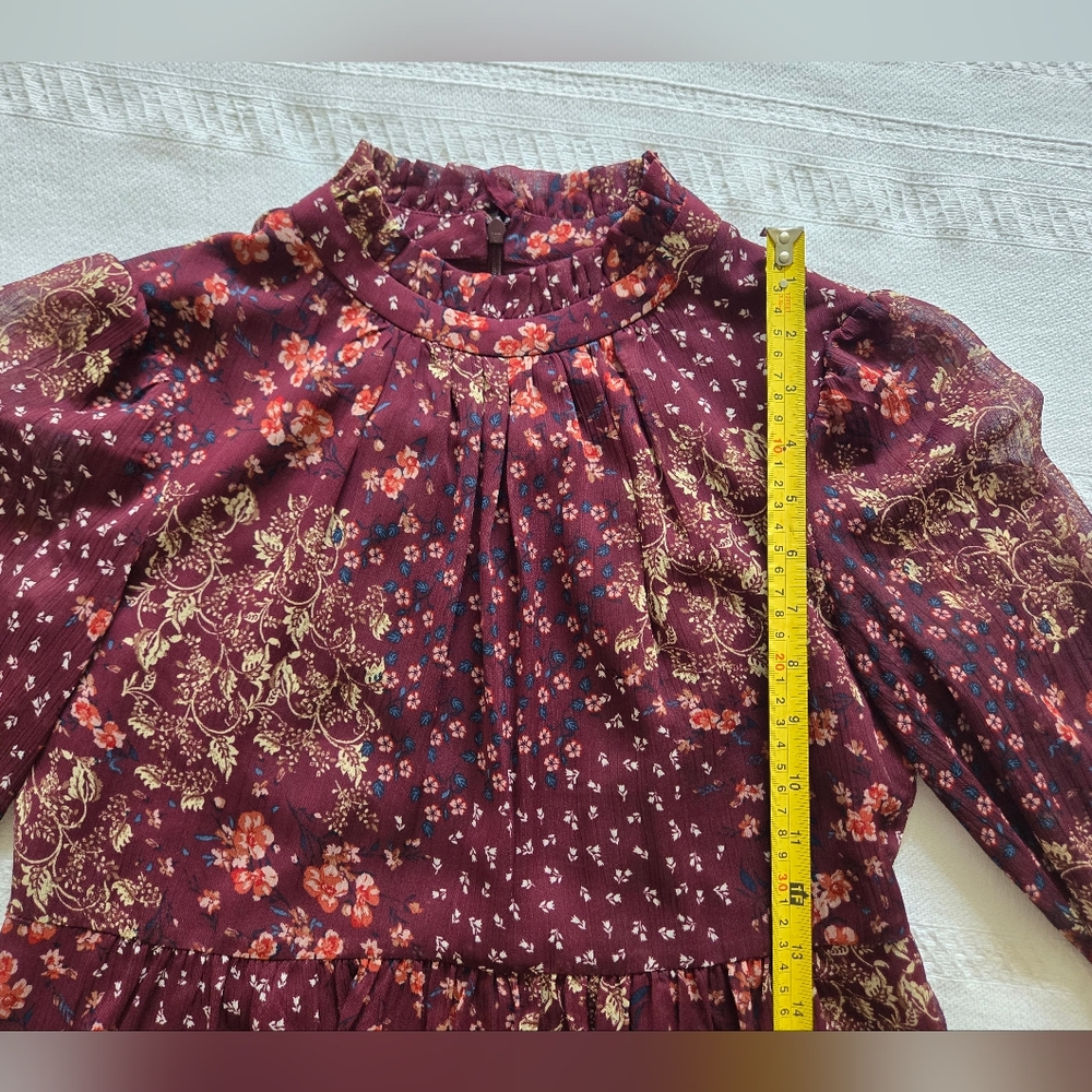 Eliza J Burgundy Long Sleeve Dress With Ruffled Collar - Picture 9 of 11